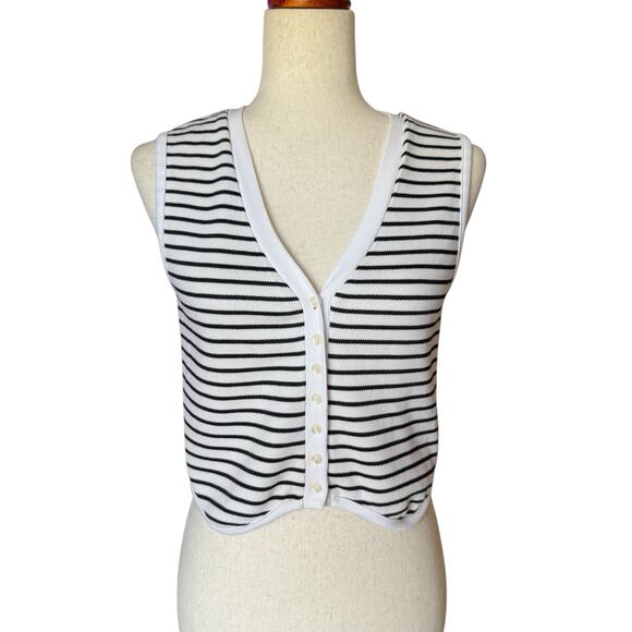 Atelier by Kirious White Striped Sleeveless Crop Top Preppy Medium M - Picture 1 of 7
